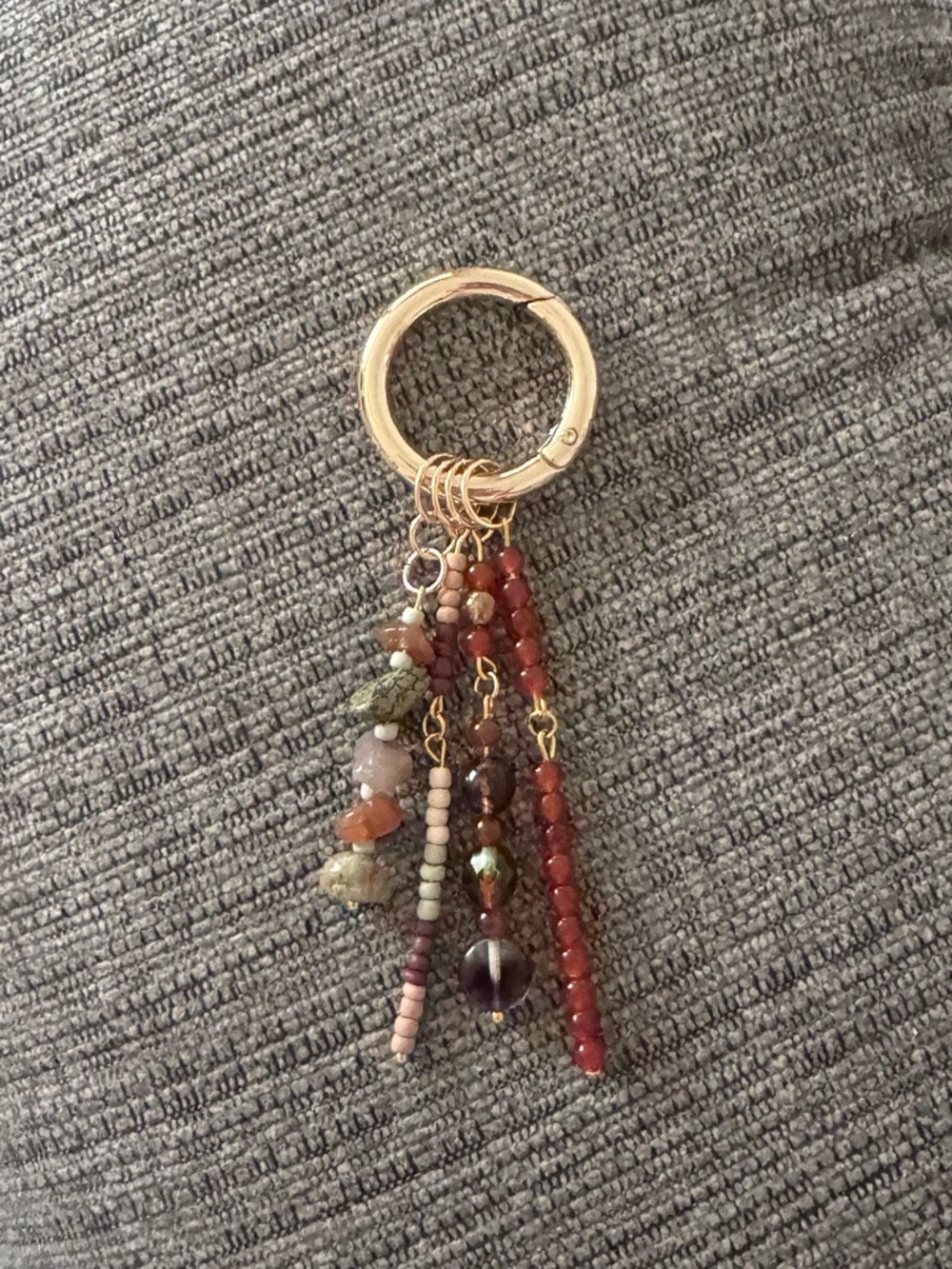 Amber Neutral Beaded Natural Stone Bag Charm Keychain - Picture 2 of 3